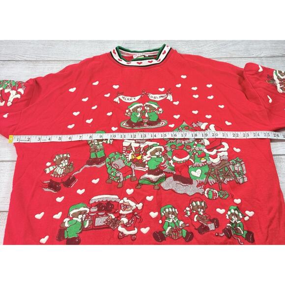 Vintage Nutcracker Puffy Paint Christmas Bears 3/4 Sleeve Sweatshirt Size 20W - Picture 3 of 11